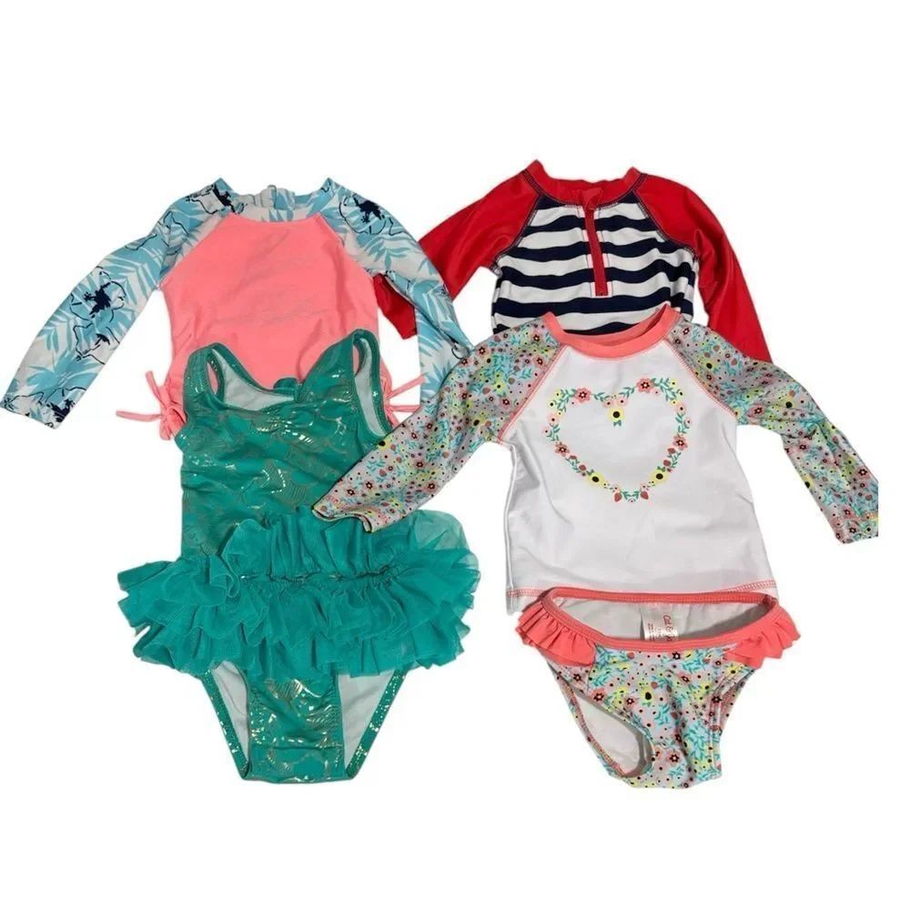 Cat&jack Girls Mixed Swimsuit Set - Teal, Coral & White EUC